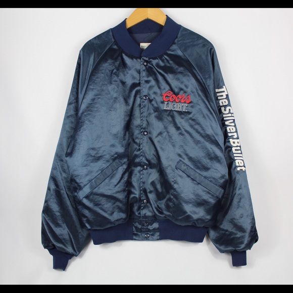 Vintage 80s Coors Light Silver Bullet Satin Bomber - Picture 2 of 3